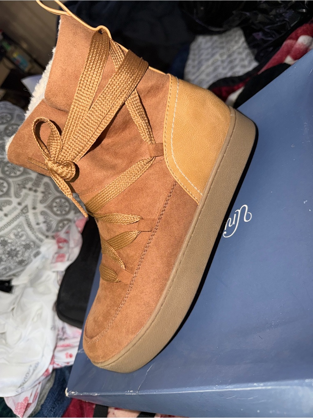 Universal Thread Women's Lace-Up Suede Boot in Tan